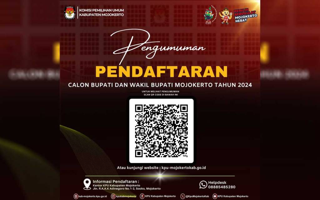 Pengumuman Pendaftaran Pasangan Calon Bupati dan Wakil Bupati Tahun 2024 Kabupaten&nbsp;Mojokerto